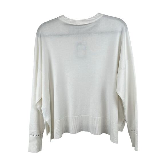 DKNY White Crewneck Stud Trim Split Hem Oversized Long Sleeve Sweater XL NWT - Picture 4 of 14
